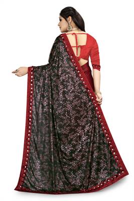 Maroon printed lycra saree with blouse 4