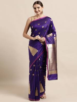 Purple woven silk blend saree with blouse 1