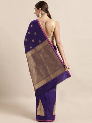 Purple woven silk blend saree with blouse 2
