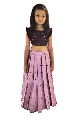 Kids Maroon Blouse And Pink Lehenga Choli 1