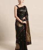 Black woven silk blend saree with blouse