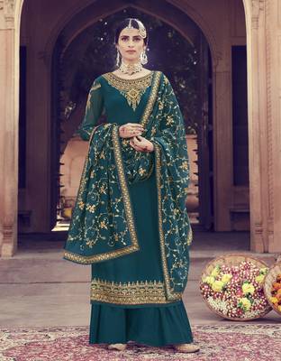 Teal Green Embroidered Georgette Salwar 1