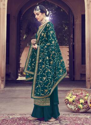 Teal Green Embroidered Georgette Salwar 2