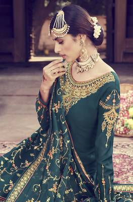 Teal Green Embroidered Georgette Salwar 3