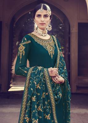 Teal Green Embroidered Georgette Salwar 4