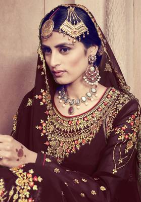 Maroon Embroidered Georgette Salwar 3