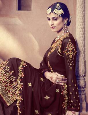 Maroon Embroidered Georgette Salwar 4