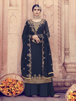 Navy Blue Embroidered Georgette Salwar 1