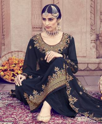 Navy Blue Embroidered Georgette Salwar 2