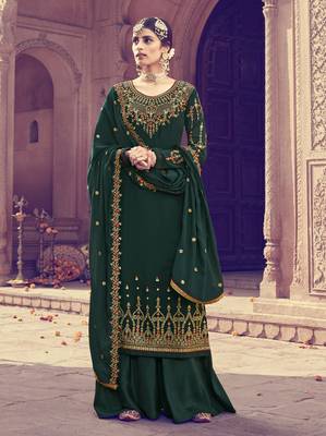 Dark Green Embroidered Georgette Salwar 1