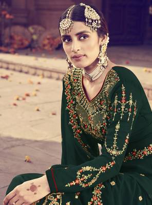 Dark Green Embroidered Georgette Salwar 2