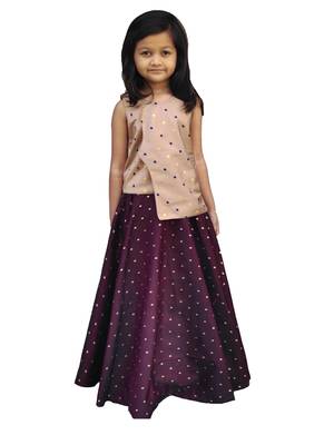 Kids Brown Top And Maroon Lehenga 1