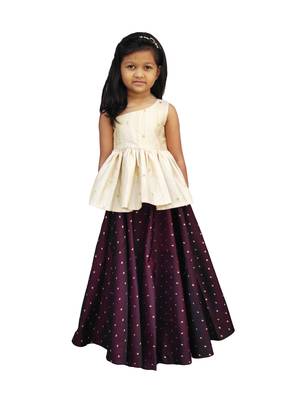 Kids Cream Top And Maroon Lehenga Set For Girls 1