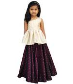Kids Cream Top And Maroon Lehenga Set For Girls
