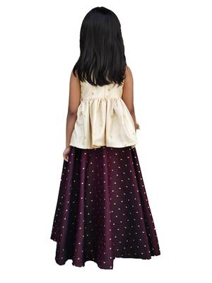 Kids Cream Top And Maroon Lehenga Set For Girls 2