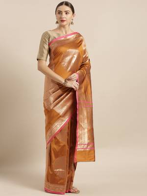 Mustard woven silk blend saree with blouse 1