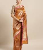 Mustard woven silk blend saree with blouse