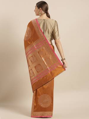Mustard woven silk blend saree with blouse 2