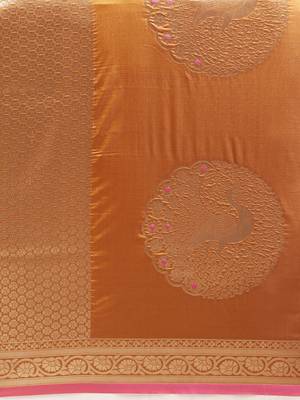 Mustard woven silk blend saree with blouse 3