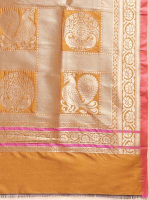 Mustard woven silk blend saree with blouse 4