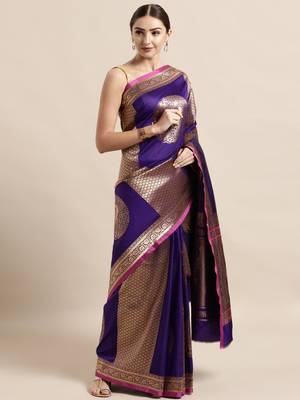 Purple woven silk blend saree with blouse 1