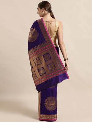 Purple woven silk blend saree with blouse 3