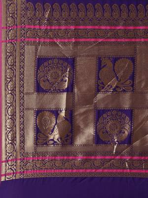 Purple woven silk blend saree with blouse 5