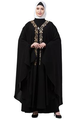 Women Black Double Layered Irani Kaftan Abaya 1