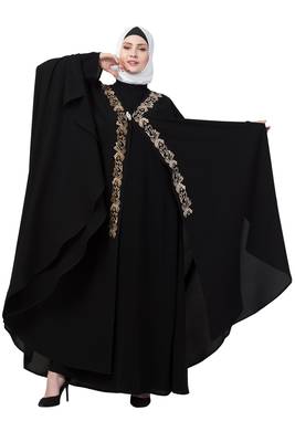 Women Black Double Layered Irani Kaftan Abaya 3