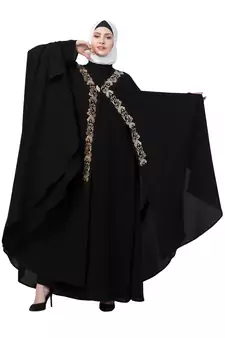 Women Black Double Layered Irani Kaftan Abaya