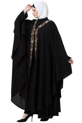 Women Black Double Layered Irani Kaftan Abaya 4
