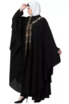Women Black Double Layered Irani Kaftan Abaya