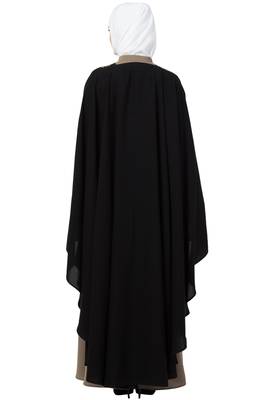 Women Black &Beige Double Color Double Layered Irani Kaftan Abaya 2