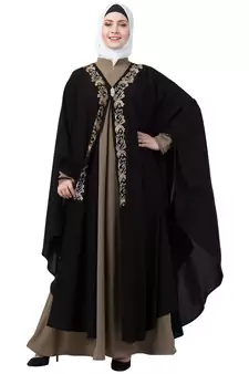 Women Black &Beige Double Color Double Layered Irani Kaftan Abaya