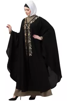 Women Black &Beige Double Color Double Layered Irani Kaftan Abaya