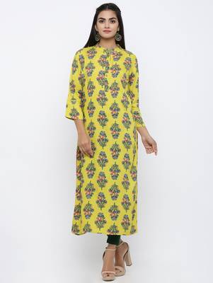 Women's Yellow Rayon Buta Print Straight Kurta 1
