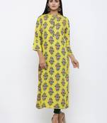 Women's Yellow Rayon Buta Print Straight Kurta