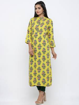 Women's Yellow Rayon Buta Print Straight Kurta 2