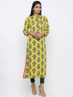 Women's Yellow Rayon Buta Print Straight Kurta 3
