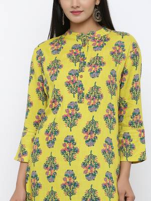Women's Yellow Rayon Buta Print Straight Kurta 4