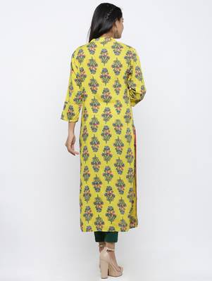 Women's Yellow Rayon Buta Print Straight Kurta 5