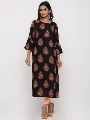 Women's Black Rayon Buta Print Straight Kurta 1