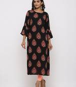 Women's Black Rayon Buta Print Straight Kurta