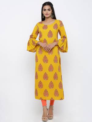 Women's Mustard Rayon Buta Print Straight Kurta 1