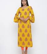 Women's Mustard Rayon Buta Print Straight Kurta