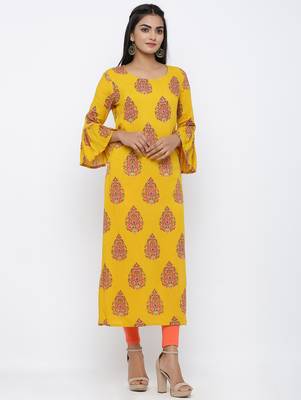 Women's Mustard Rayon Buta Print Straight Kurta 2