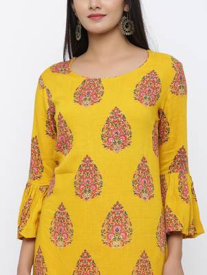 Women's Mustard Rayon Buta Print Straight Kurta 3