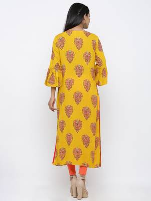 Women's Mustard Rayon Buta Print Straight Kurta 5