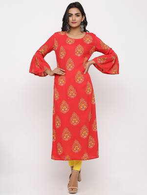 Women's Peach Rayon Buta Print Straight Kurta 1