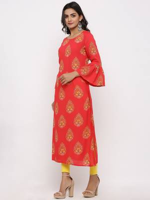 Women's Peach Rayon Buta Print Straight Kurta 2